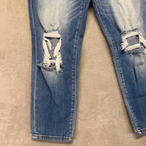 KanCan Jeans Women's 9/28 Milan High Rise Mom Distressed Faded Medium Blue Denim - Picture 4 of 13